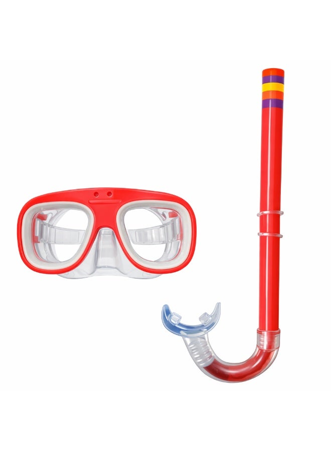 Snorkel Mask with Dry Top Breathing System, Panoramic 180° Foldable Tempered Glass Diving Goggles Anti-Fog Anti-Leak for Adults and Youth - Red